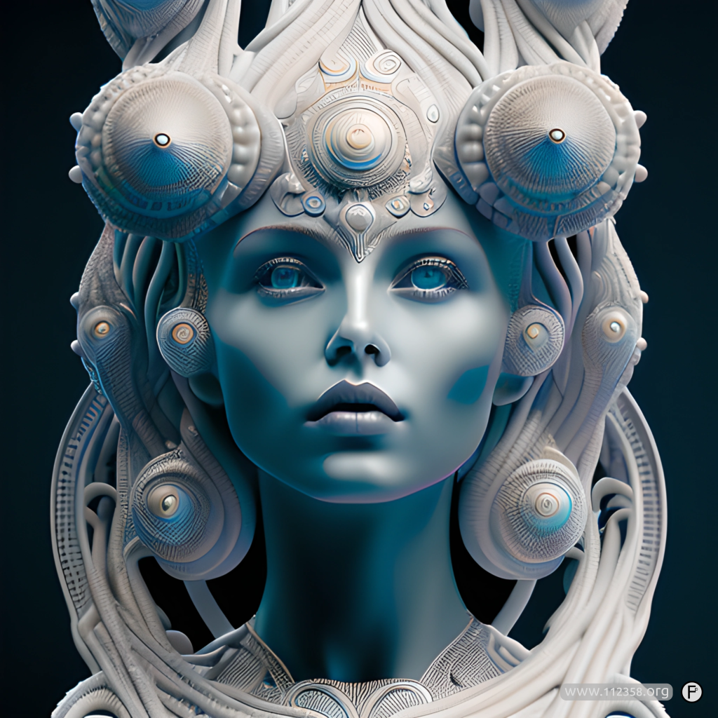Fantastyczny, surrealistyczny portret wygenerowany podczas pierwszych eksperymentów z AI, wariant 11