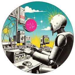 Robot przy konsoli, symbol oprogramowania